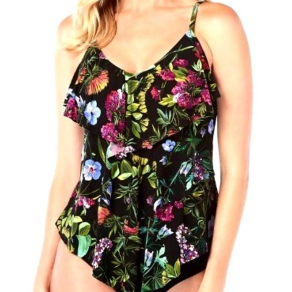 MAGICSUIT NWT Women's 10 Floral Ruffle Tankini Top Slimming Swimsuit‎ Padded Bra
